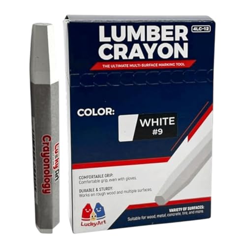 Lumber Crayons – White, Pack of 12 | Hexagonal Construction Marking Crayons for Wood, Concrete, Asphalt, Metal | Durable, Smudge-Free, Break-Resistant - color: White