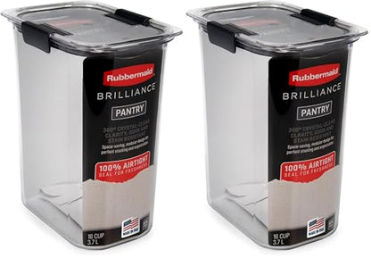 Rubbermaid Brilliance Food Storage Container, 16-Cup, Airtight | Clear/Grey | For Pantry Organization | Pack of 2 - size: Set of 2
