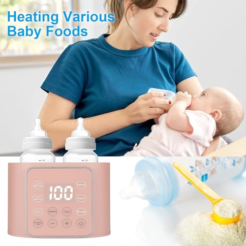 Baby Bottle Warmer 9-in-1 Multifuntion Breast Milk Warmer, Fast Baby Food Heater & Defrost Warmer with Timer for Twins, LCD Display Accurate Temperature Adjustment, 24H Constant Mode (Rose) - color: Pink