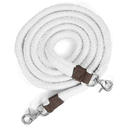 Jeffers Equine Flat Braid Cotton Roping Rein – 7 Feet, 1 in Wide Western Horse Rein with Leather Loops & Scissor Snap Ends – Durable Tack for Barrel Racing, Training, Ranch & Trail Riding