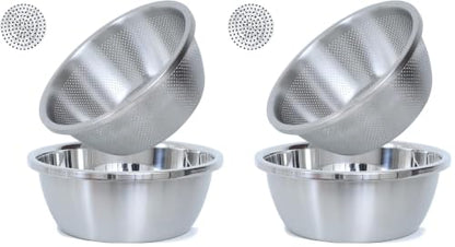 Paoli 304 Stainless Steel Fine Mesh Colander Set, 2QT Large Capacity Strainer with Mixing Bowl — Rinse Fruits, Veggies, Rice & Drain Pasta, Dishwasher Safe (2-Piece) (Pack of 2) - color: Primary Colors, size: 2qt (Pack of 2)