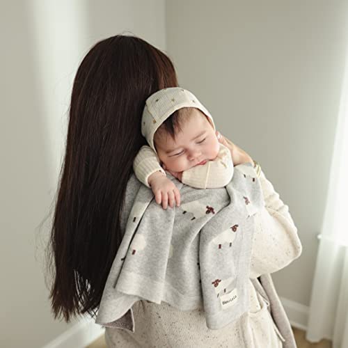 Knit Baby Swaddle Blanket - 100% Cotton Soft Cozy Lightweight Unisex Receiving Swaddling Stroller Quilt Blanket for Shower Gift Registry for Newborns Infants & Toddlers (Sheep - Grey) - color: 06 - Sheep - Grey