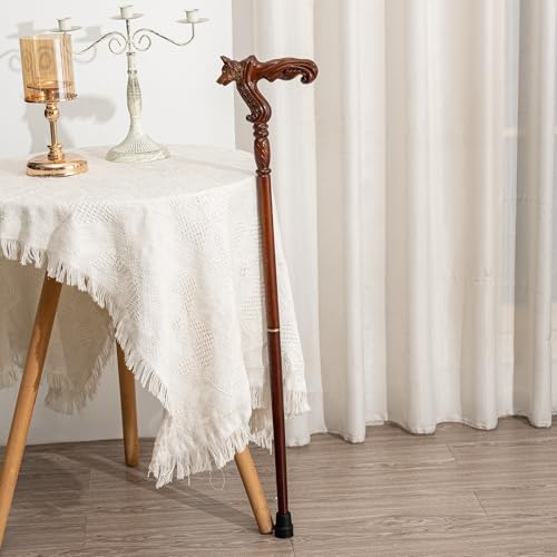 Hand Carved Wooden Walking Cane with Ergonomic Handle and Rubber Tip for Men and Women - Fashionable Unique Walking Stick for Seniors - 37 inch - style: Wolf