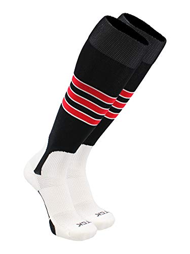 TCK Striped Baseball Stirrup Socks - Youth & Adult - color: Black/White/Scarlet, size: Medium