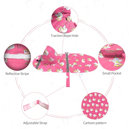 NACOCO Large Dog Raincoat Adjustable - Pet Water Proof Clothes Lightweight Rain Jacket Poncho Hoodies with Strip Reflective Pink (M, Pink Unic) - color: Pink Unic, size: Medium (Pack of 1)