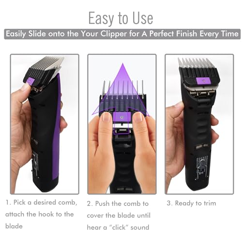 4 Pieces Professional A5 Style Animal Clipper Stainless Steel Color-Coded Attachment Guard Guide Combs Set, 1/8", 1/4", 3/8", 1/2" Compatible with Wahl KM Series Oster A5 Andis AG BG Pet Groomers