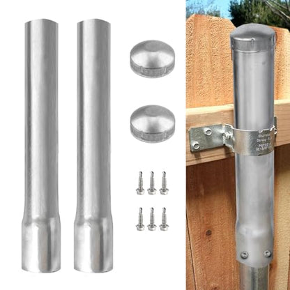 2 Pack 2-3/8" OD Metal Post Extender, 18" Fence Post Extension Height, Hot-dip Galvanized Steel, Includes Screws and Caps - size: 2-3/8 in dia x 18 in