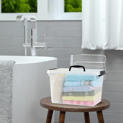 12 Quart Storage Box with Handle, 6 Pack Latching Container Bin | Clear, Stackable, Plastic Lidded Storage Bin - size: 12 Quart