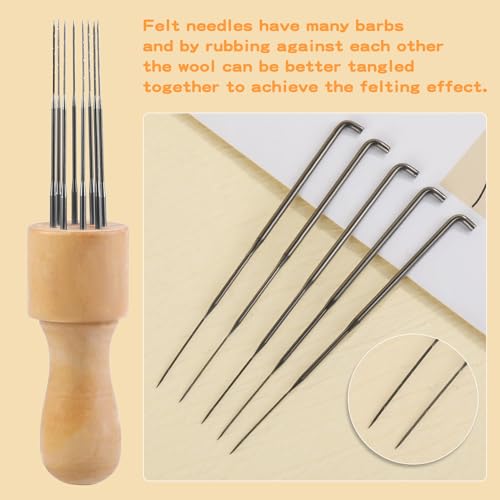 Mayboos Felting Needle Tools with Eight Felting Needles Wooden Handle