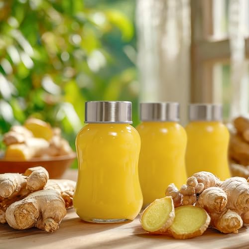 Danmu Glass Juice Bottles with Lids 5 fl.oz 6 Pack | Juicing Bottles Reusable Glass,Stainless Steel Lids,Leakproof,Compact Size & Easy Grip,Dishwasher Safe,Fridge Safe,Portable - size: 5 fl.oz