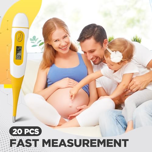 TrelaCo 20 Pcs Digital Thermometers, Oral Fast Reading, Yellow | Fever Basal Temperature Measurement, Flexible Tip Underarm Rectal Oral, Thermometer for Adults - size: Yellow