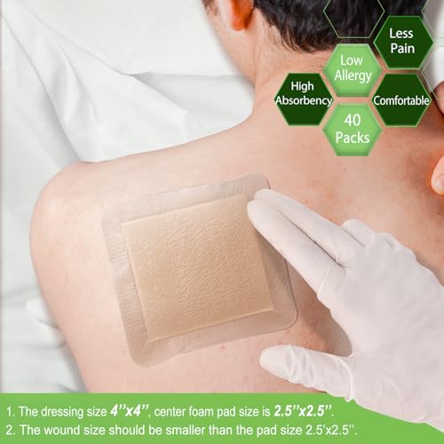 NeuHeils Silicone Foam Dressing with Border 4''x4'', 40 Pack for Bed Sores - size: 4''x4'' (40 Pack)