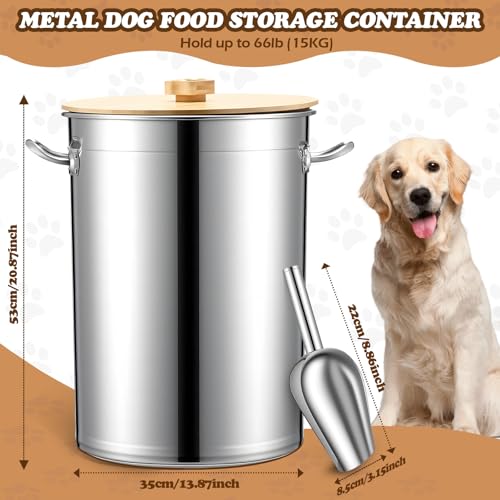 Maxdot 45 Lbs Stainless Steel Food Storage Container for Dog with Airtight Bamboo Lid Spoon & Wooden Claw Handle, Large Metal Pet Food Bin to Keep Fresh Easy Clean & Use for Dog Multiple Pet - size: 45 Lbs