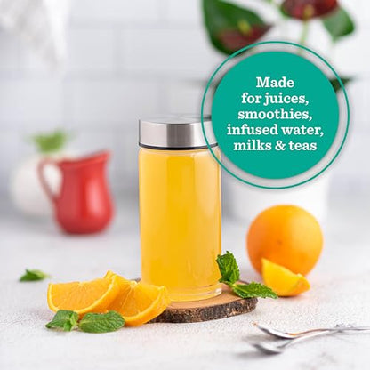 Juice Bottles - 4 Pack Wide Mouth Glass Bottles & Stainless Steel Lids,10oz - size: 10 oz