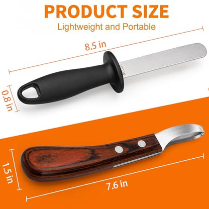 ZENFUN Hoof Knife with Sharpener, Double Edged Hoof Trimming Knife with Wooden Handle & 400/1000 Diamond Grit Rod, 8 Inch Farrier Tool Kit, Stainless Steel Blade Hoof Knife for Horses, Cattle Care