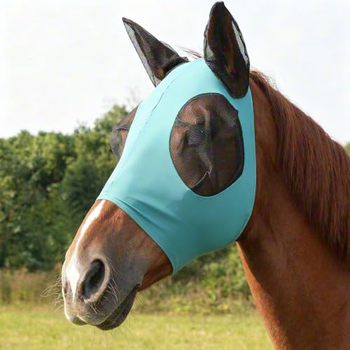 Horse Fly Mask – Nylon-Spandex Face with Breathable Mesh Eyes & Ears, UV Protection Soft Edging Prevents Chafing, Durable & Easy to Clean for Horses & Ponies, Size L - size: L