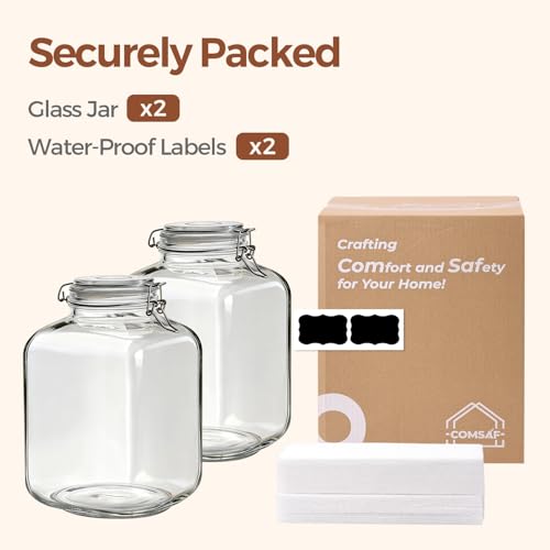 ComSaf Square Glass Pantry Jars with Airtight Lids 1.1 Gallon 2 Pack Large - size: 1.1 Gal*2