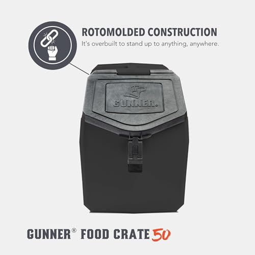 GUNNER 50 lbs Black Dog Food Storage Container with Measuring Scoop – Waterproof & Airtight Pet Food Bin for Dry Food, Corn, Chicken Feed, Bird Seed & Treats – 3 Cup Ergonomic Scooper with Markers