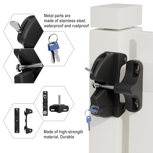 Self Locking gate Latch, Lockable Latch Key, Fence Lock Suitable for Outdoor Gates. Locking gate Latch Fence Hardware Suitable for Metal, Wood, and Vinyl Fences. Black Finish