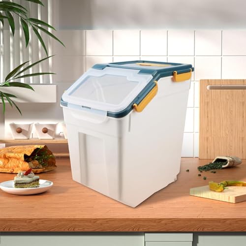 Large Flour Storage Container 25lb,4 Pack Airtight Rice Storage Containers with Wheels Seal Locking Lid Measuring Cup, Scoop, BPA Free Dry Food Bin for Sugar, Rice, Grain, Dark Blue - color: 4Pcs 25LB Blue