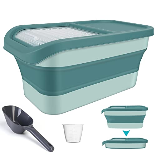 Pet Food Storage Containers, Collapsible Dog Food Container with Sliding Lid,13lb Cat Food Storage with Measuring Cup & Scoop, Plastic Dog Food Bin（green） - color: small green