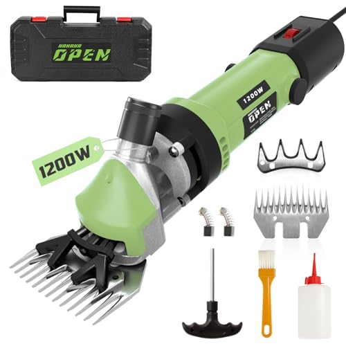 1200W Sheep Shears Clippers, 3200RPM 6-Speed Adjustable Heavy Duty Electric Sheep Shears for Dogs and Farm Livestock Grooming, 13T Blades, Professional Thick Coat Dog Clippers for Alpacas (Green) - color: Avocado Green