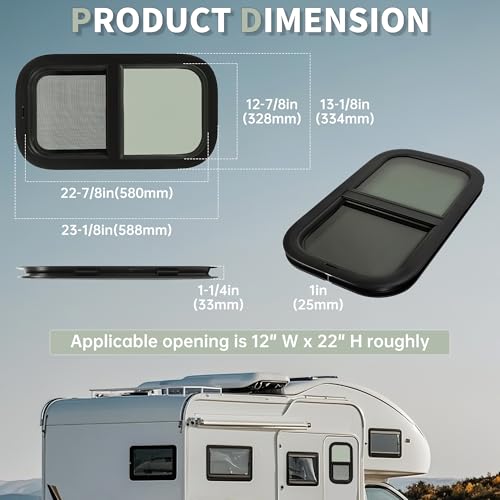 HECASA Vertical RV Window 12" W x 22" H, Replacement Cargo Trailer Windows - size: 12" W x 22" H