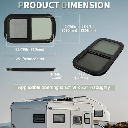 HECASA Vertical RV Window 12" W x 22" H, Replacement Cargo Trailer Windows - size: 12" W x 22" H