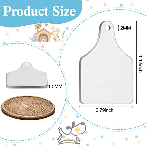 Zhengmy 50 Pieces Metal Cow Tag Blank Metal Stamping Blanks Aluminum Tiny Cattle Ear Tag with Hole for Handmade Number Dog Name ID Women Jewelry, 0.06 Inch Thick