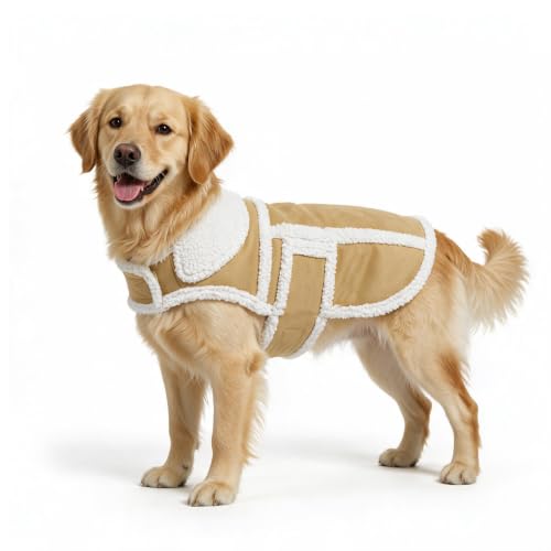 NAMSAN Winter Dog Coat Large Breed, Sherpa Fleece Large Dog Jacket for Cold Weather, Warm Dog Vest with Leash Hole, Snowproof Doggy Clothes, Adjustable, Easy to Wear, L - size: Large (Chest:26.5 in-31 in)