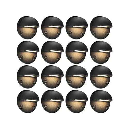 GKOLED 16-Pack Low Voltage LED Deck Light Fixture, Mini Size Eyelid Step Lights with 0.8W 3000K Integrated LED Chips, IP65+ Waterproof for Outdoor, Die-cast Aluminum with Powder Coated Finish - color: Mini Size (Surface Mounted), size: 16 Pack