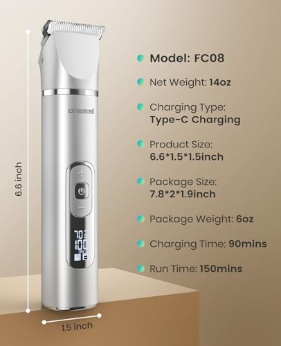 oneisall 4 in 1 Dog Grooming Kit with LCD Display - color: Silver