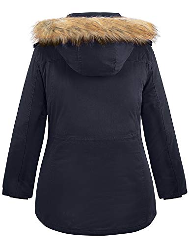 Soularge Women's Winter Plus Size Sherpa Lined Jacket with Hood | Women's Plus Size Workwear Fit,100% Cotton Outer Shell,Soft Fleece Lining,Windproof Stand Collar - color: Navy, size: 2X