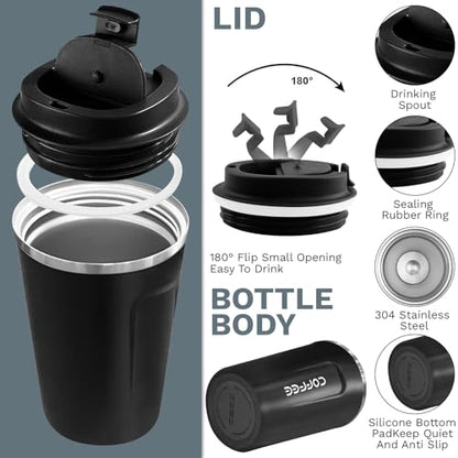 Insulated Travel Coffee Mug, Stainless Steel Coffee Cup with Leakproof Lid - color: 2nd-Black, size: 17 Ounces