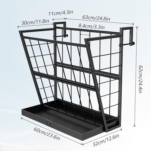 2-in-1 Wall Mount Hay Feeder, Black Grain Rack for Goats, Horses, Sheep - color: black