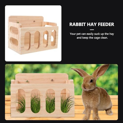 Balacoo Rabbit Hay Feeder 9.25 x 5.5 x 6.8 Inch Wooden Small Animal Feeder Rack – Mess-Free Foraging Design & Floor-Saving Mounting – for Guinea Pig, Chinchilla, Rabbit Cage or Floor Use