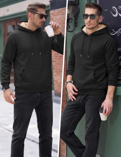 TACVASEN Men's Sherpa Hoodies Midweight Fleece Winter Thermal Sweatshirts - color: 01 Black, size: Large