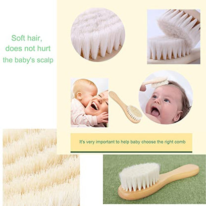 Baby Hair Brush and Purple Cradle Cap Brush Set for Newborns and Toddlers, Wooden Baby Hair Brush Set with Soft Goat Bristle, Baby Hair Care Kit 2PCS - color: Purple