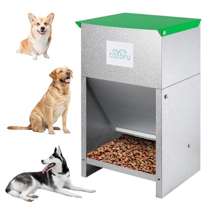 Dog Feeder Galvanized Metal Pet Food Automatic Dispenser 25lbs - color: Green(Feeder)