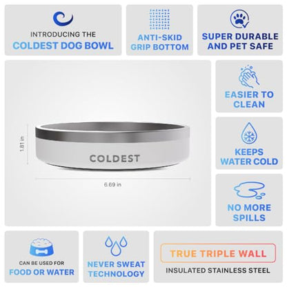 Coldest Dog Bowl - Anti Rust Metal, Non Slip, 3 Layers Insulated Stainless Steel Dog Bowls - Spill Proof & Heavy Duty - Water Bowl for Dogs, Cats & Pets, Dish Washer Safe (21 oz, Epic White) - color: Epic White, size: 21 oz