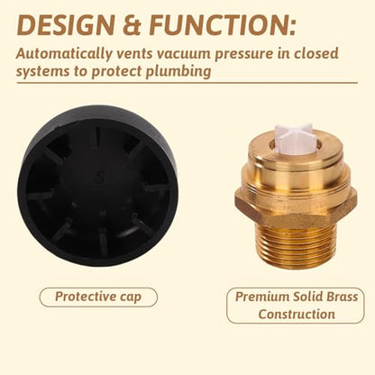 Vacuum Relief Valve 3/4 Inch Low Profile Water Service | for Water and Heater Tanks Brass Leak Proof