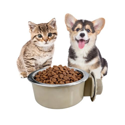 2Pcs Pets Lightweight Stainless Steel Bowl,Removable Stainless Steel Pet Hanging Food Water Feeder Bowl for Puppy Dog Cat Rabbit Ferret Bird Gunea Pigs (Gray-Medium) - size: Gray-Medium