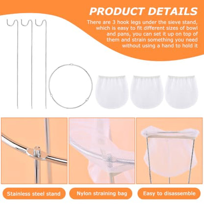 Jelly Strainer Stand, 3 Reusable Bags, Stainless Steel Sieve for Nut Milk