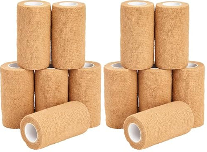 Juvale Bandage Wrap - 4 in x 5 yd, Tan, 6 Rolls - Self Adherent Cohesive Tape & Elastic Support - Breathable Vet Wrap & Medical Tape for Sports & Tattoo (Pack of 2) - size: 4" x 5 Yards (Pack of 2)