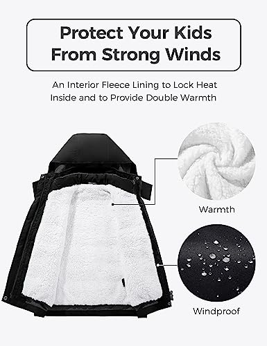wantdo Boys' 3-in-1 Ski Jacket Fleece-Lined Winter Coat Hooded Raincoat - color: Black, size: 10-12