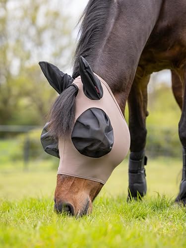 LeMieux Bug Relief Half Fly Mask - Anatomically Shaped - Bug-Eye Eye Darts - Breathable Mesh Ears - Walnut - Small - color: Walnut, size: S