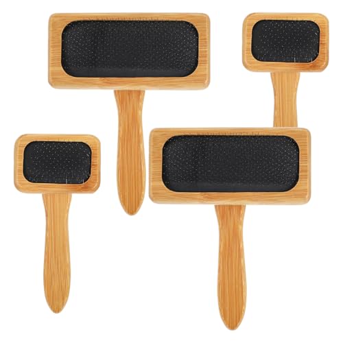 4 PCS Wool Carders, Wooden Hand Carders for Wool, Needle Felting Brush, Slicker Brush with Solid Wood Handle for Craft Felt Project, Dogs, Cat, 2 Sizes