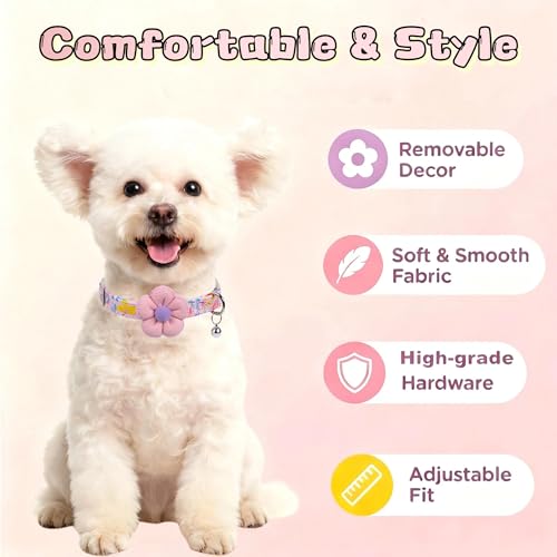 Floral Dog Collar with Bell and Flower, Cute Dog Collar for Puppy Small Medium Large Dogs, Pink Girl Dog Collar for Female/Male Dog Birthday Wedding Photo Props - size: S: for small dogs