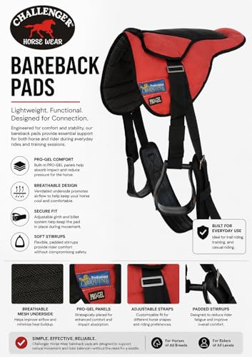 Horse Western Lightweight Neoprene Padded Bareback Saddle Pad 39186 - color: Red, size: Pad: 24" L x 36" W