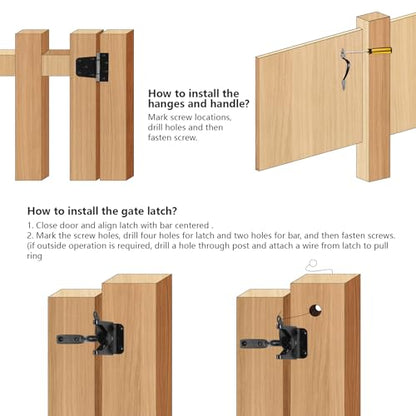 Fence Gate Hardware Kit, 3-1/2" Heavy Duty Gate Hinges, Latch and Handle